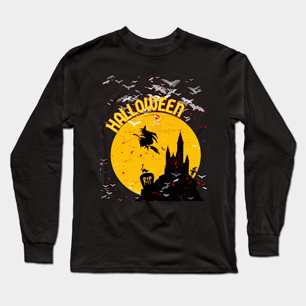 Halloween haunted castle Long Sleeve T-Shirt by Studio468